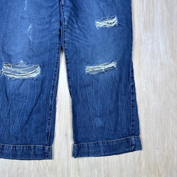 Lane Bryant Pull On Wide Leg Distressed Ripped Drawstring Elastic Waist Jeans 16 - Picture 4 of 16